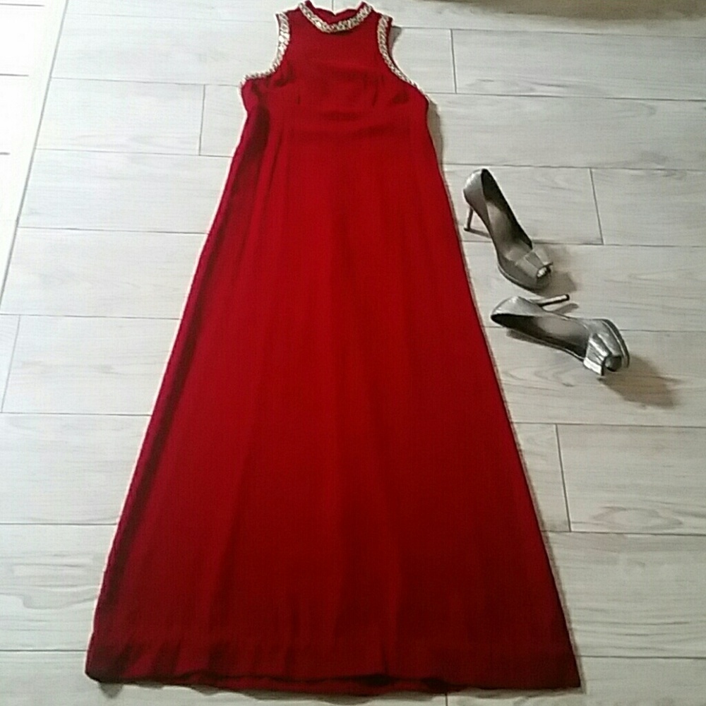 Vtg Oxblood Velvet Empire Gown Size 4